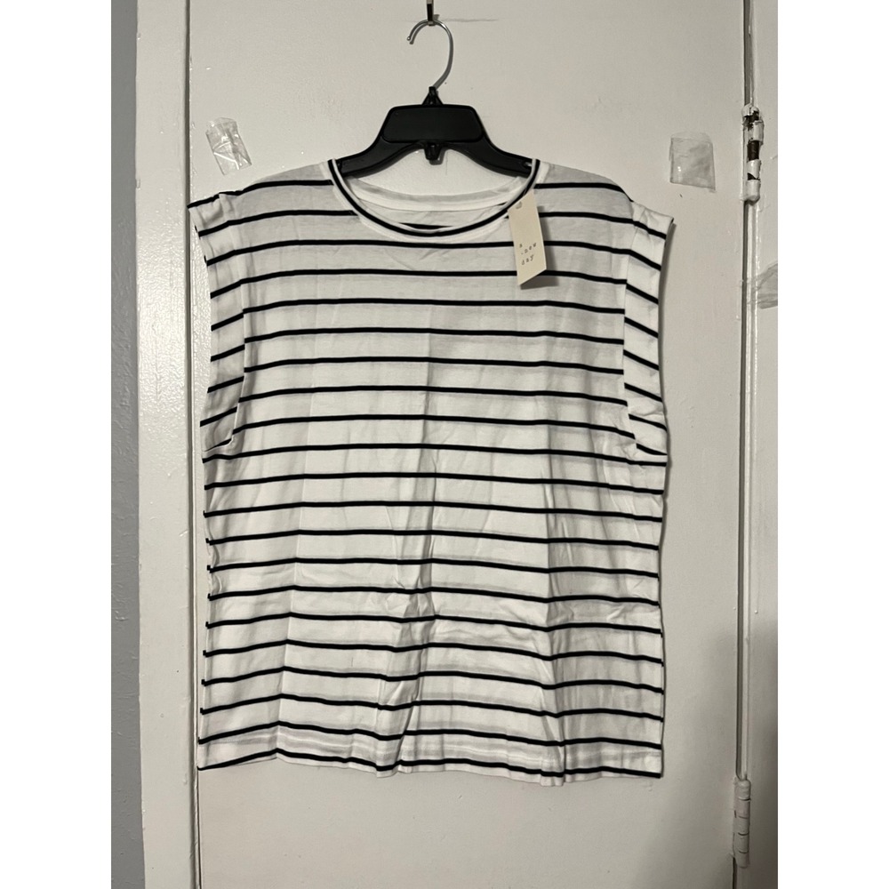 A New Day Womens XL Black White Striped Muscle Tank Top Cotton Sleeveless Tee
